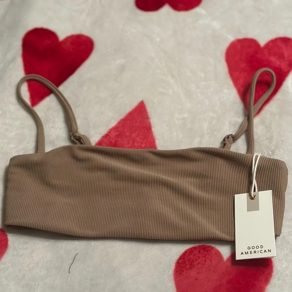 New Good American Women's Rib Bandeau Better Band Bikini Top in Latte